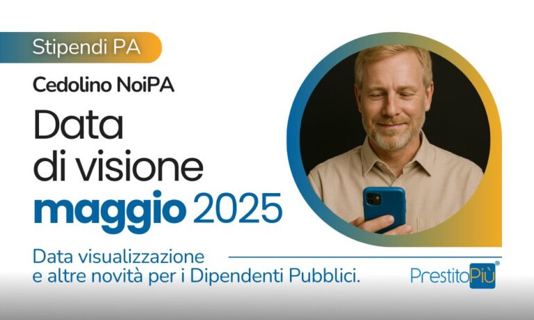 Dipendente della Pubblica Amministrazione che legge dallo smartphone l'importo dello stipendio PA di maggio 2025 sul Cedolino NoiPA